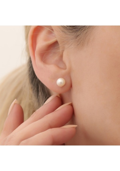 925 Ayar Gümüş Cream Tatlısu İncisi Çivi Küpe-7mm
