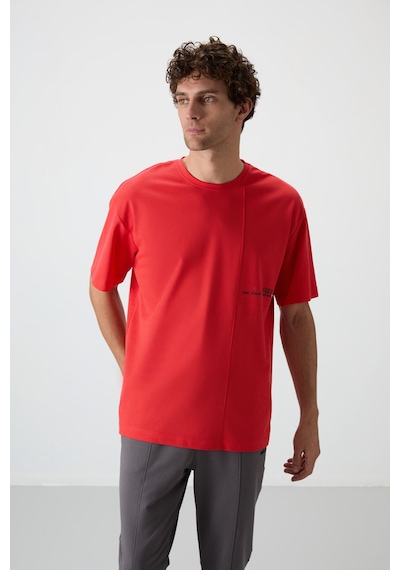 Air Jones Tommy Life Fiesta Pamuklu Kalın Yüzeyi Dokulu Oversize Fit Baskılı Erkek T-shirt - 88370 Kirmizi Air Jones Tommy Life Fiesta Pamuklu Kalın Yüzeyi Dokulu Oversize Fit Baskılı Erkek T-shirt - 88370 Kirmizi