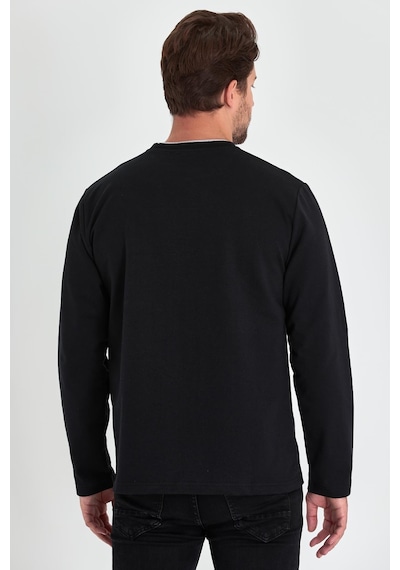 MMetalic MTLCE68 Çift Bisiklet Yaka Standart Rahat Kesim Erkek Sweatshirt - Siyah