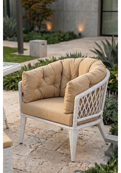 Liatris Serisi 1. Sınıf 3+1+1+2 Puf Beyaz Rattan Cappucino Minder Bahçe Balkon Oturma Koltuk Takımı Liatris Serisi 1. Sınıf 3+1+1+2 Puf Beyaz Rattan Cappucino Minder Bahçe Balkon Oturma Koltuk Takımı