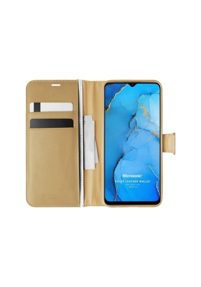 Oppo Reno 3 Kılıf Standlı Kapaklı Korumalı Gold R58959:gold