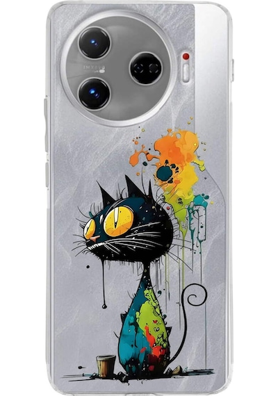 Tecno Camon 30 Pro 5g İle Uyumlu Splash Kedi Tasarımlı Şeffaf Silikon Kılıf Şeffaf