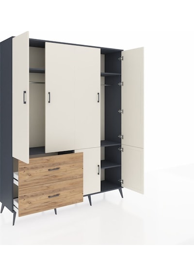 Hyperion Gardrop 5 Raflı 2 Çekmeceli 2 Askılı 176x44x221 Antrasit-aytaşı/çam Aytaşı/çam