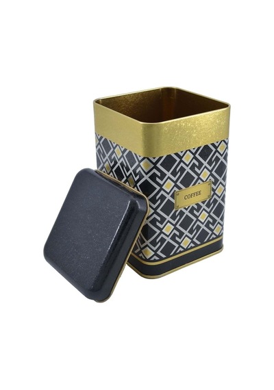 Turkish Black Coffee Desenli Kare Metal Saklama Kabı 10.5 x 10.5 x 16 CM 1.7 L