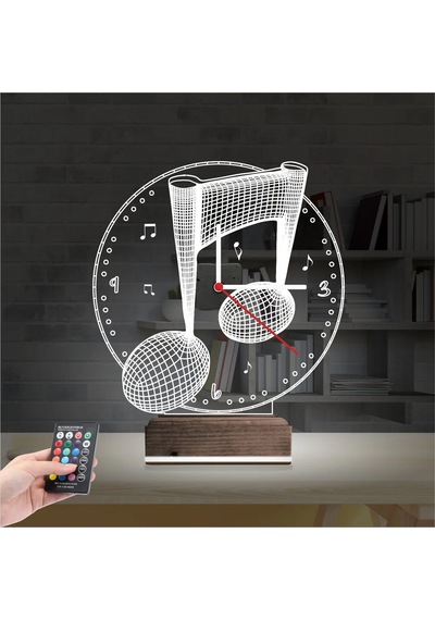 Luvivia Müzik Nota Müzisyen Tasarım Saatli 3d Lamba - Masa Gece Lambası Şeffaf