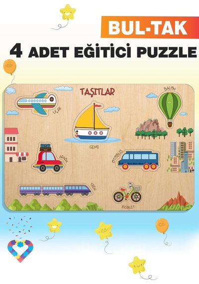 Ahşap Türkçe 4 Lü Set Eğitici-öğretici Yapboz