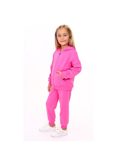 Toontoy Kids Toontoy Kız Çocuk Kapüşonlu Fermuarlı Baskılı Eşofman Takım Açık Fuşya