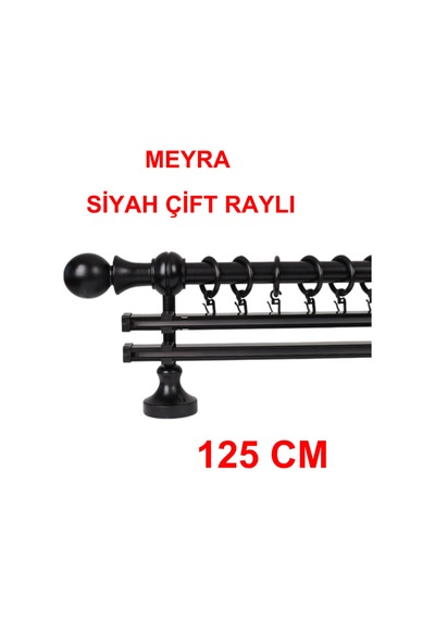 Meyra Demonte Başlıklı Ahşap Rustik Perde Askısı - Çift Raylı -siyah 125 Cm Siyah