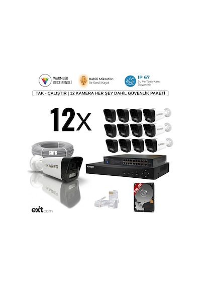 12'li Ip-5mp-poeli-sesli -gece Renkli- Su Geçirmez- Full Hd-500gb-güvenlik Kamera Seti