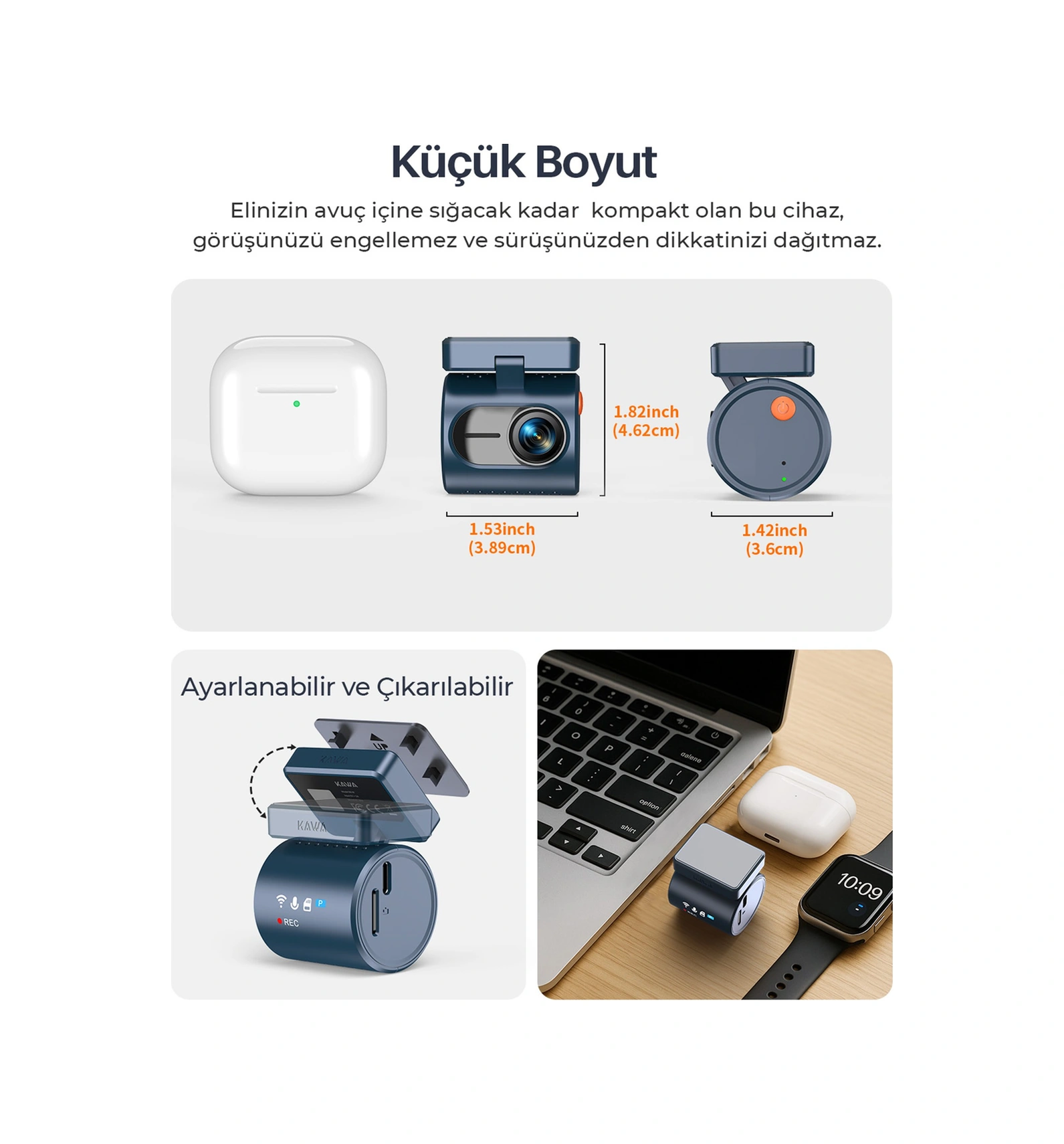 Kawa Mini 3 Pro Gen2 2k 1296p Wdr 145 Geniş Açı Lens Wifi Araç Kamerası + 32gb Hafıza Kartı