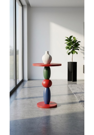 Bubble Ahşap Yan Sehpa 55cm Kırmızı Yeşil Mavi Renkli Modern Tasarım Dekoratif Kırmızı - Mavi - Yeşil