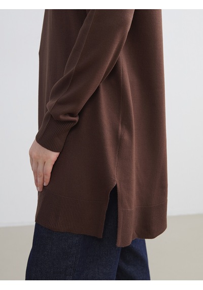 Lcw Eco Kahverengi Bisiklet Yaka Kadın Triko Tunik