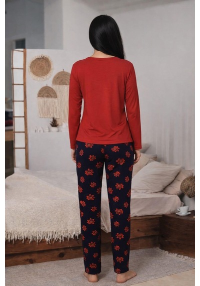 Pemilo Kadın 2000-14 Uzun Kol Likralı Pijama Takımı Bordo