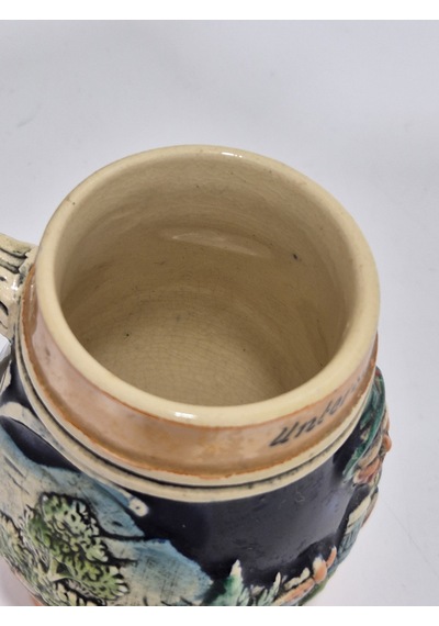 Vintage Tankart Kabartma İnsan Ve Doğa Tasfirli Alman Seramik Bira Bardağı 9,5cm 002