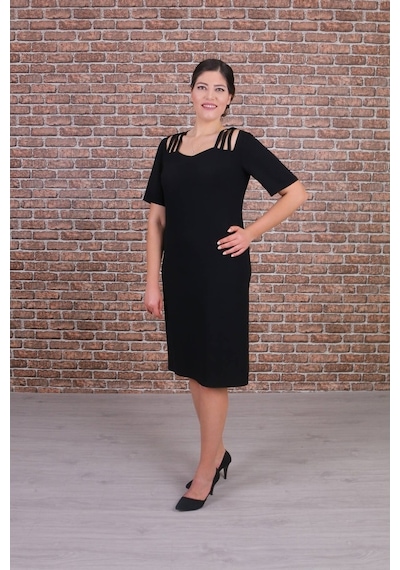 Nidya Moda Büyük Beden Siyah Abiye Elbise-4155S Kadın Siyah