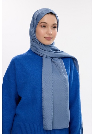 Mirsoy Scarf İpeksi Jakar Şal V Desen İndigo