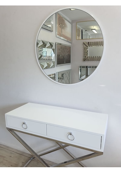 Ayna Denizi Circle Eighty White Model Beyaz Renk Metal Çerçeveli Yuvarlak Dekoratif Ayna Beyaz