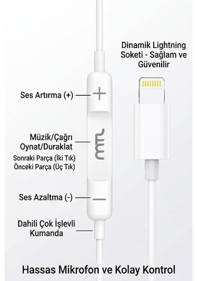 Lightning Girişli Kablolu Stereo Kulaklık Tak Çalıştır - Yüksek Ses Kalitesi 00