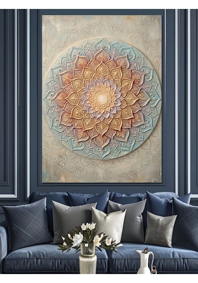 Kabartma Dokulu Mandala Duvar Sanatı Dekoratif Kanvas - Mdf Ahşap Tablo
