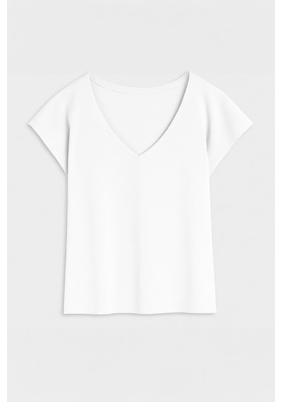 Markapia Kadın V Yaka Kısa Kollu İnce Esnek T-shirt Çok Renkli Xs