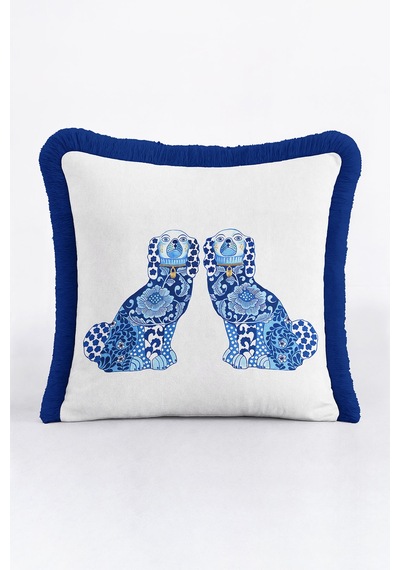 Çini Motifli Saçaklı Yastık Kılıfı - Vintage İngiliz Klasik Mavi Bohem Püsküllü Kırlent Kılıfı Buzlu Okyanus Bej Çini Motifli Saçaklı Yastık Kılıfı - Vintage İngiliz Klasik Mavi Bohem Püsküllü Kırlent Kılıfı Buzlu Okyanus Bej