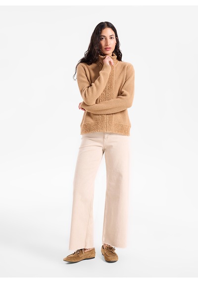 Fabrika F6wl-hrk0048 Camel Kadın Dik Yaka Fitilli Regular Fit Triko Hırka
