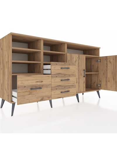 Kronos Konsol 7 Raflı 4 Çekmeceli 2 Kapaklı 176x59x99 Çam-çam Çam-çam