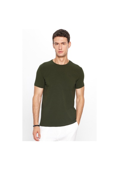 Tudors Erkek Slim Fit Dar Kesim Pamuklu Yumuşak Dokulu Esnek Kumaş Düz Basic Haki Bisiklet Yaka Tişört-31553-haki Haki