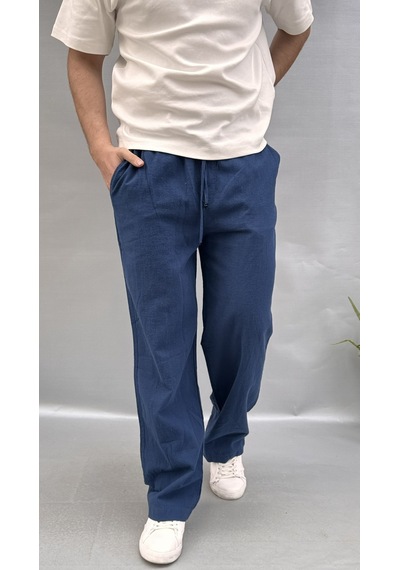 Baggy Keten Pantolon Lacivert