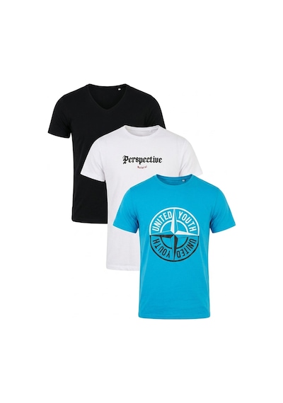 Buratti Pamuklu Baskılı 3'lü Paket T Shirt Erkek T Shirt 541s3 Siyah-beyaz-açık Mavi