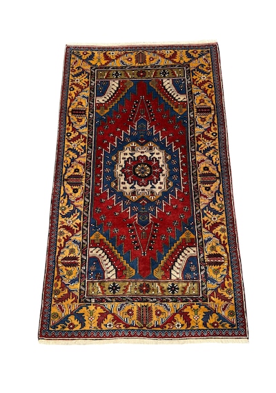 El Dokuması Eski Yaşlı Yahyalı Halısı 128x230 Kök Boyası Renkli %100 Yün Halı Kırmızı