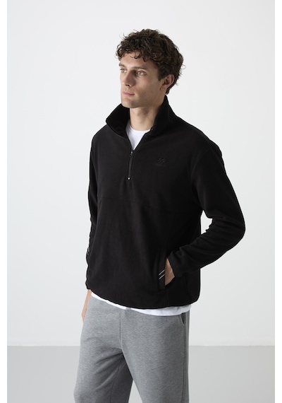 Tommy Life Siyah Yarım Fermuarlı Sweatshirt Slim Fit Dik Yaka Erkek Polar - 87891 Siyah