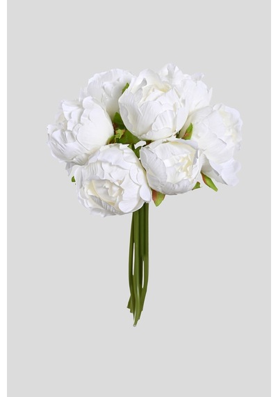 Beyaz Premium Yapay Peony Şakayık Çiçeği Buketi 7 Dallı Lüx İpeksi Dokulu 25 Cm