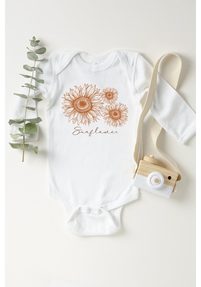 Tuğbababy Baby Sunflower Uzun Kol Çıtçıtlı Bebek Body Kız Erkek Beyaz