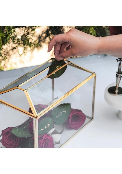 26x19x15cm Pirinç Gold Geometrik Kapaklı Teraryum Prizma Cam Fanus Kart Kutusu Yapımı Dekoratif