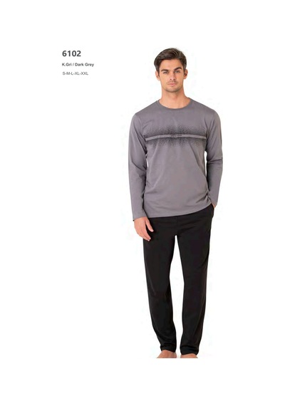 Pierre Cardin 6102 Erkek Uzun Kollu Bisiklet Yaka Pijama Takımı-gri Gri Melanj