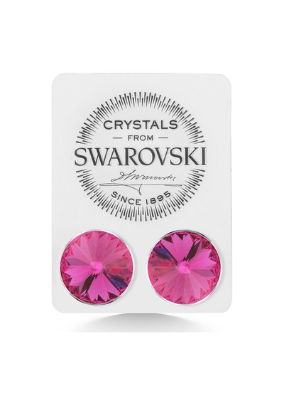Union Swarovski Crystal Kadın Fuchsia Taşlı 12mm Çivili Gümüş Kü