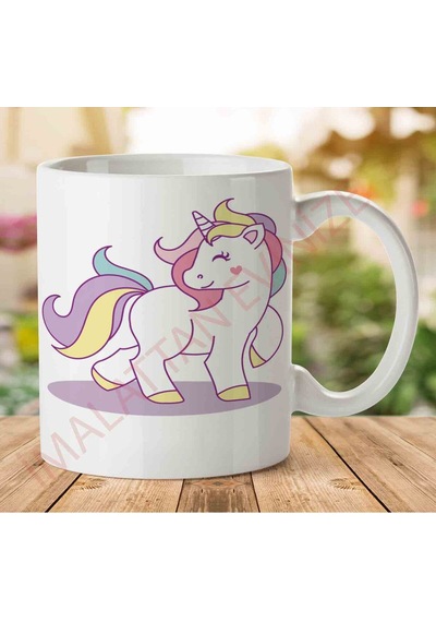1-1208 Sevimli Unicorn İki Tarafı Baskılı Kupa Bardak.jpg Çok Renkli