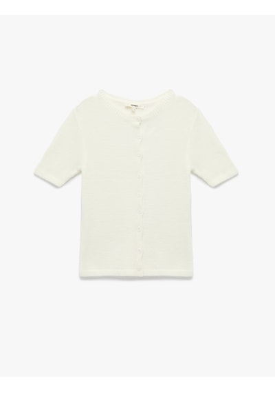 Koton Regular Fit Kısa Kollu Bisiklet Yaka Düğmeli Triko Hırka Ekru 6wak90023ht Ekru
