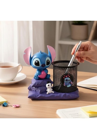 Stitch Figürlü Kalemlik Ve Masaüstü Organizer Dekoratif Metal Kalem Tutucu Diğer