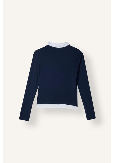Defacto Slim Fit Kontrast Polo Yaka Ribana Uzun Kollu Basic Tişört I2637ax26aunv245 Lacivert-nv245