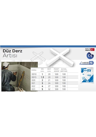 Made Düz Derz Artısı 2 Mm. - 500 Adet