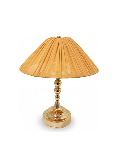 6 Farklı Renk Pilli Abajur Kumaş Başlıklı Gold Kaplama Ayak 36x30cm Bal Köpüğü