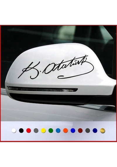 Atatürk Imza Sticker (2 Adet) Yan Ayna Kemal Atatürk Oto Sticker