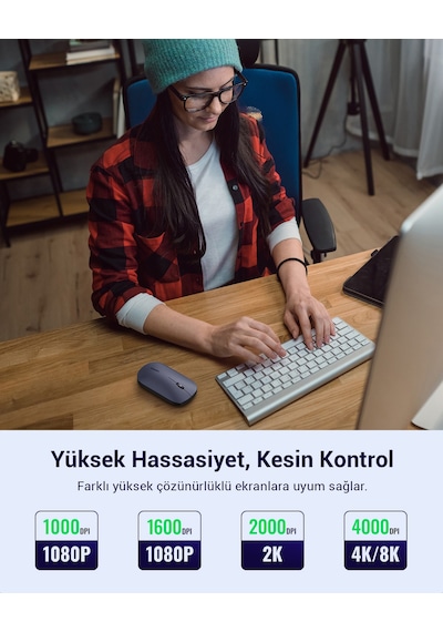 Ugreen 2.4ghz Sessiz Tuşlu Kablosuz Optik Mouse, Siyah, 90372 -