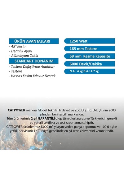 Mey İthalat Catpower 1207 Daire Testere 185 Mm 1250 Watt