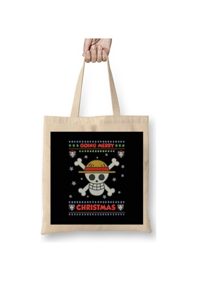 Toyaso One Piece Kurukafa Christmas Yılbaşı Beyaz Bez Çanta Uzun Saplı Alışveriş Çantası Beyaz