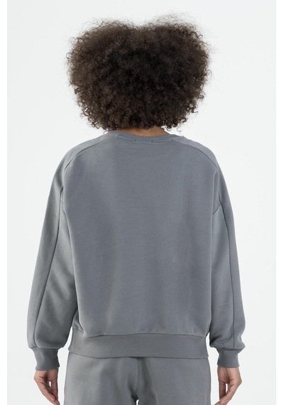 Maraton Sportswear Oversize Kadın Kapşonlu Uzun Kol Basic Açık Antrasit Sweatshirt 22953-açık Antrasit