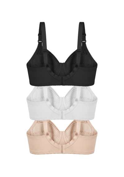 Cottonill Bra - Novia Büyük Beden Micro Balenli Minimizer Ayarlanabilir Askılı Kadın Sütyen 3'lü Paket-2 Çok Renkli