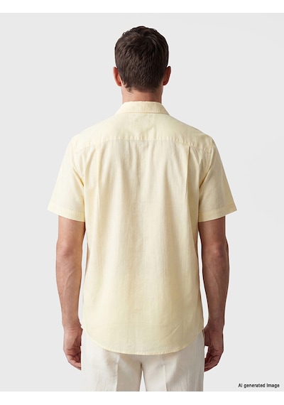 Lcwaıkıkı Classic Sarı Regular Fit Keten Karışımlı Erkek Gömlek